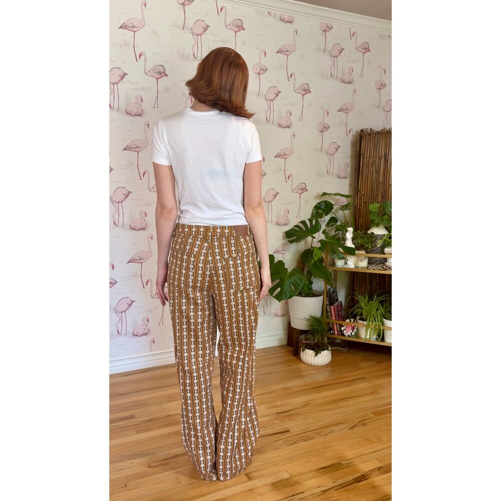 Vintage Daisy Print Yellow and Brown Wide Leg Floral Pant Size 8 - Picture 7 of 10